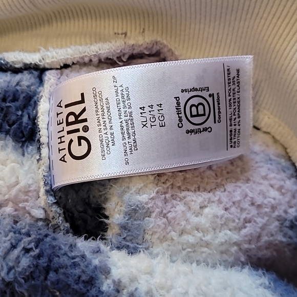 Athleta Girls Sherpa Half Zip Sweater watercolor Soft collared Size: XL/14 - Picture 12 of 16